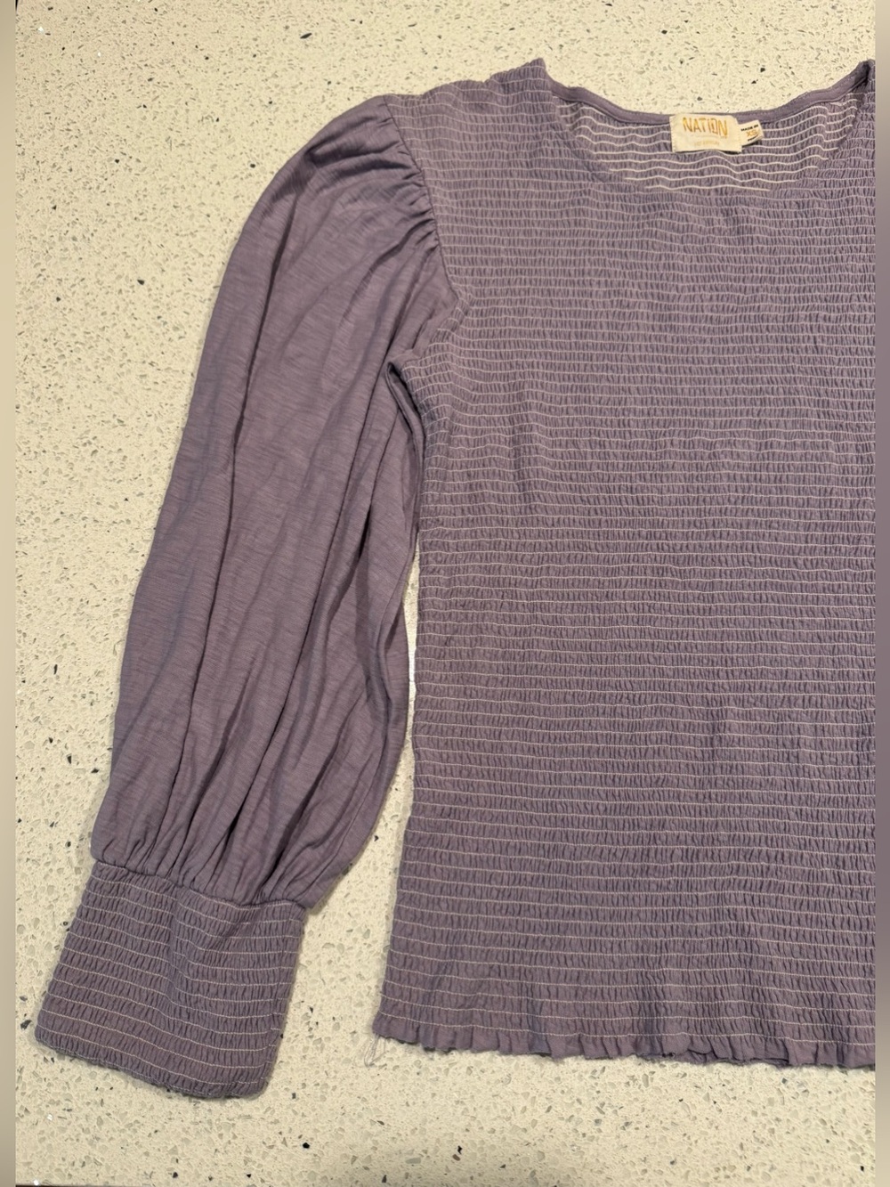 Nation LTD Lavender Puff-Sleeve Smocked Pima Cotton Top XS - Picture 3 of 7